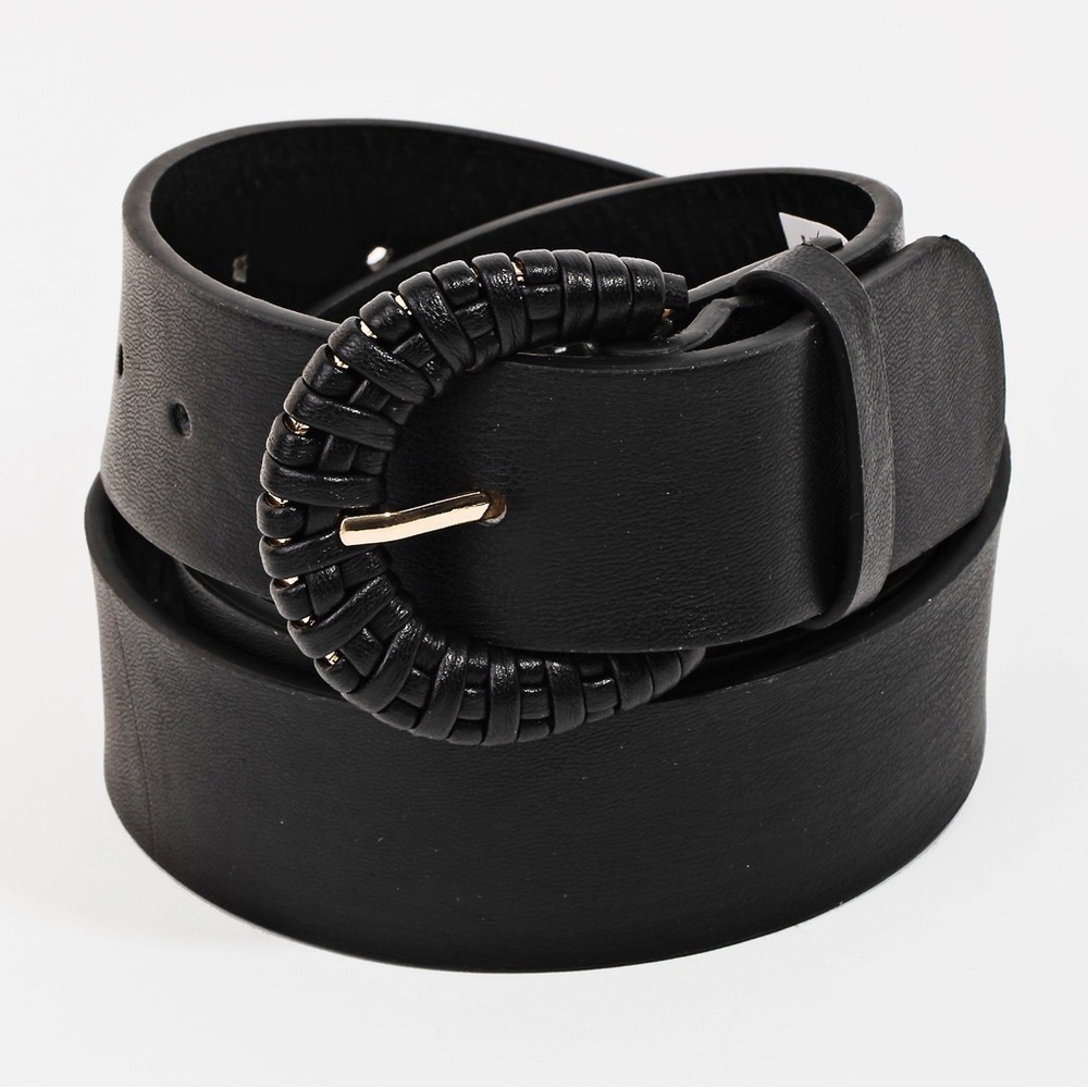Braided Buckle Faux Leather Belt | Black